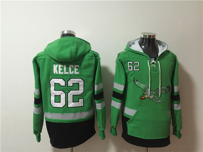 Men's Philadelphia Eagles #62 Jason Kelce Green Ageless Must-Have Lace-Up Pullover Hoodie Men's Philadelphia Eagles #62 Jason Kelce Green Ageless Must-Have Lace-Up Pullover Hoodie